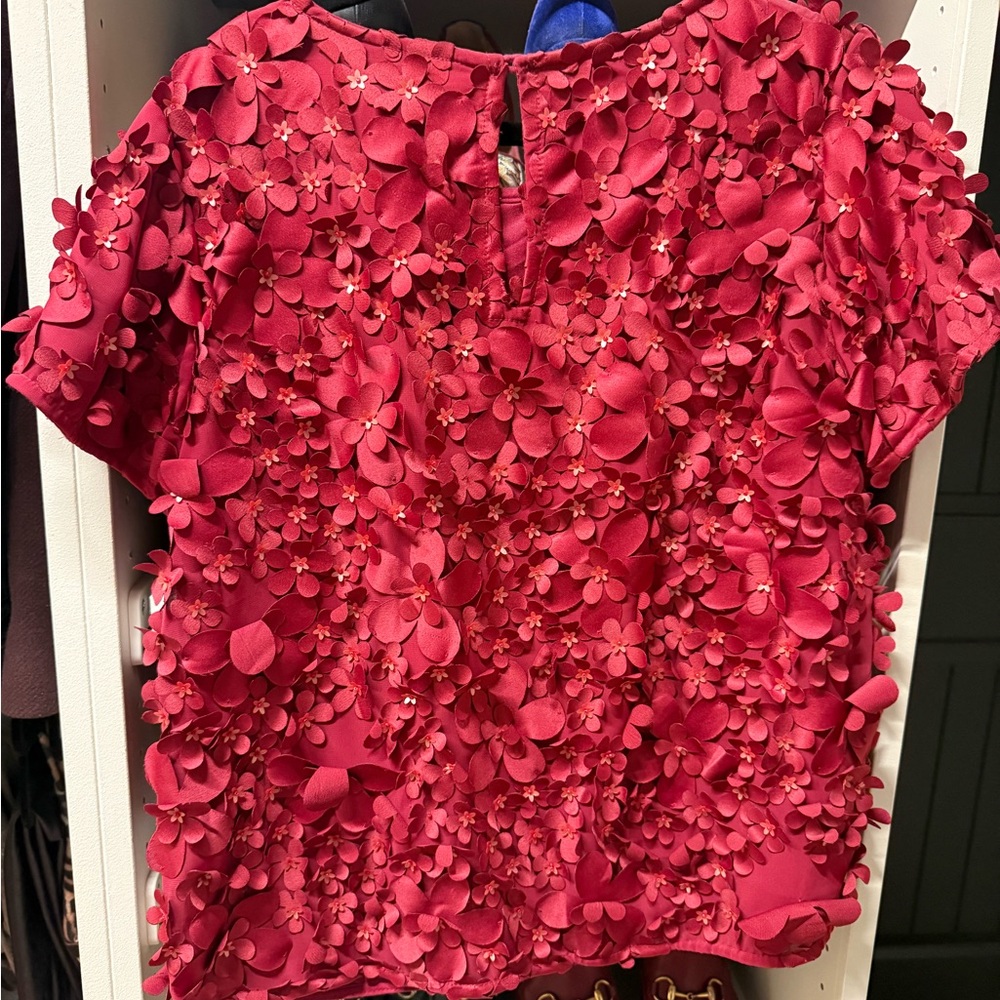 Anthropologie Floral Embellished Pink Top (Varun Bahl) View 4